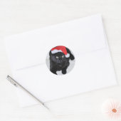 Zwarte Kat met de Rode Santa Hoed Ronde Sticker (Envelop)