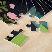 Zwarte kat met een bloemenkroon legpuzzel (Zijkant)