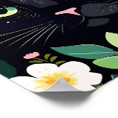 Zwarte kat met een bloemenkroon poster (Hoek)