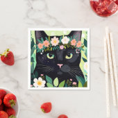 Zwarte kat met een bloemenkroon servet (Insitu)