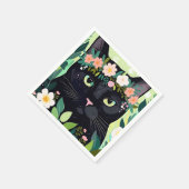 Zwarte kat met een bloemenkroon servet (Hoek)