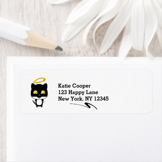 Zwarte kat met een gouden halo-kute Cartoon Etiket (Insitu)