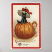  zwarte kat met een heks Pet Poster (Voorkant)