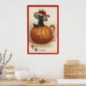  zwarte kat met een heks Pet Poster (Keuken)