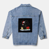 Zwarte kat met een kerstmuts kerstkat kostuum denim jacket (Achterkant)