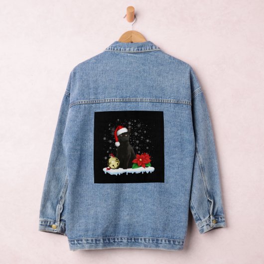 Zwarte kat met een kerstmuts kerstkat kostuum denim jacket (Hangar)
