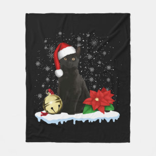 Zwarte kat met een kerstmuts kerstkat kostuum fleece deken