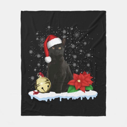 Zwarte kat met een kerstmuts kerstkat kostuum fleece deken (Voorkant)