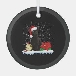 Zwarte kat met een kerstmuts kerstkat kostuum glas ornament