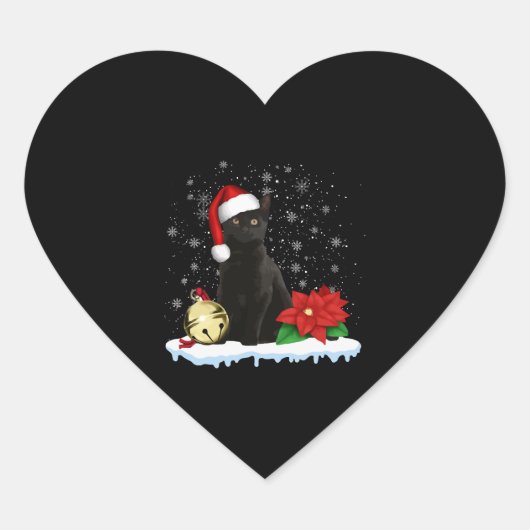 Zwarte kat met een kerstmuts kerstkat kostuum hart sticker (Voorkant)