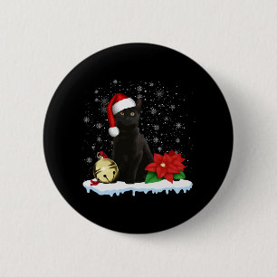 Zwarte kat met een kerstmuts kerstkat kostuum ronde button 5,7 cm