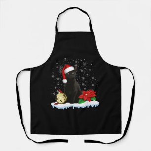 Zwarte kat met een kerstmuts kerstkat kostuum schort