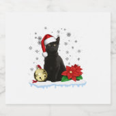 Zwarte kat met een kerstmuts kerstkat kostuum sparkling wijnetiket (Enkel label)