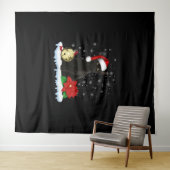 Zwarte kat met een kerstmuts kerstkat kostuum wandkleed (In Situ (horizontaal))