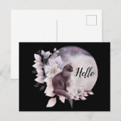 Zwarte Kat met een Magical Full Moon Hallo Briefkaart (Voorkant / Achterkant)