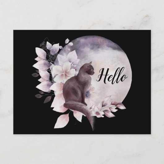 Zwarte Kat met een Magical Full Moon Hallo Briefkaart (Voorkant)