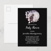 Zwarte Kat met een Magisch Full Moon Baby shower Uitnodiging Briefkaart (Voorkant / Achterkant)