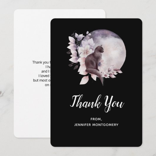 Zwarte Kat met een Magische Volledige maan Bedankkaart (Voorkant / Achterkant)