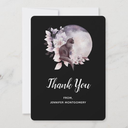 Zwarte Kat met een Magische Volledige maan Bedankkaart (Voorkant)