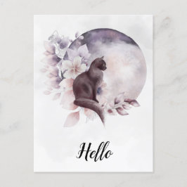 Zwarte Kat met een Magische Volledige maan Briefkaart