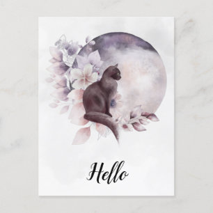 Zwarte Kat met een Magische Volledige maan Briefkaart