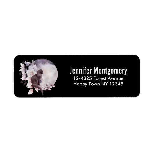 Zwarte Kat met een Magische Volledige maan Etiket (Voorkant)