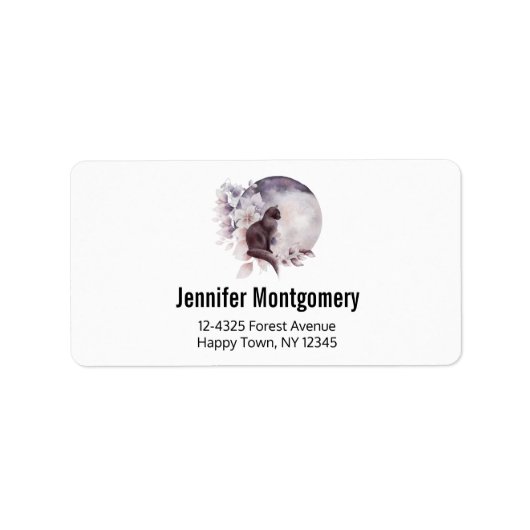 Zwarte Kat met een Magische Volledige maan Etiket (Voorkant)