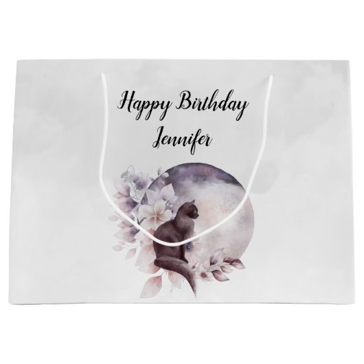 Zwarte Kat met een Magische Volledige maan Groot Cadeauzakje (Voorkant)