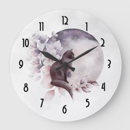 Zwarte Kat met een Magische Volledige maan Grote Klok (Voorkant)