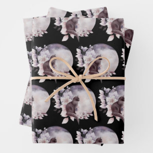 Zwarte Kat met een Magische Volledige maan Inpakpapier Vel