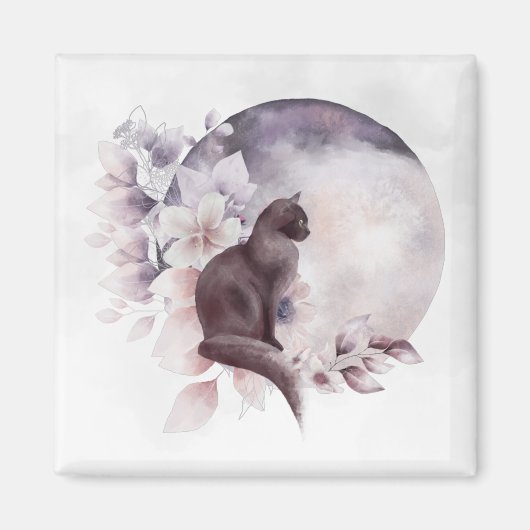 Zwarte Kat met een Magische Volledige maan Magneet (Voorkant)