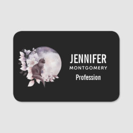 Zwarte Kat met een Magische Volledige maan Naamplaatje