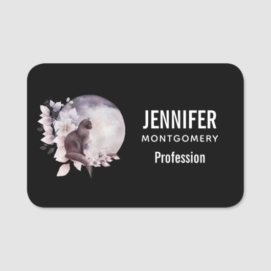 Zwarte Kat met een Magische Volledige maan Naamplaatje (Voorkant)