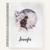 Zwarte Kat met een Magische Volledige maan Notitieboek (Voorkant)