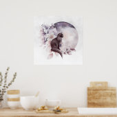Zwarte Kat met een Magische Volledige maan Poster (Keuken)