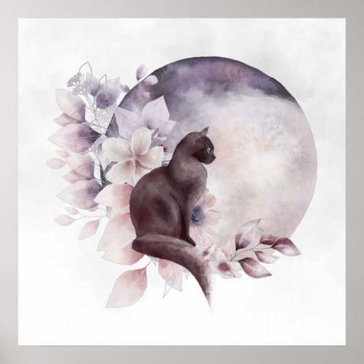 Zwarte Kat met een Magische Volledige maan Poster (Voorkant)