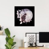Zwarte Kat met een Magische Volledige maan Poster (Thuiskantoor)