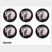 Zwarte Kat met een Magische Volledige maan Ronde Sticker (Vel)