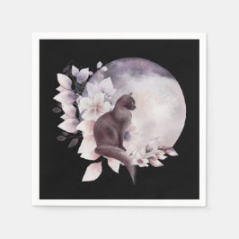 Zwarte Kat met een Magische Volledige maan Servet