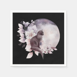 Zwarte Kat met een Magische Volledige maan Servet