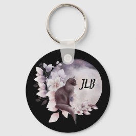 Zwarte Kat met een Magische Volledige maan Sleutelhanger