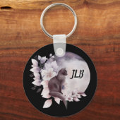 Zwarte Kat met een Magische Volledige maan Sleutelhanger (Voorkant)