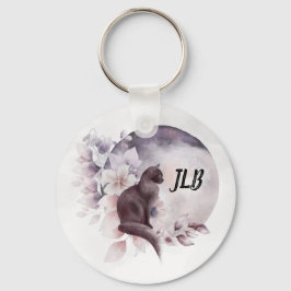 Zwarte Kat met een Magische Volledige maan Sleutelhanger