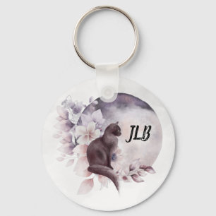 Zwarte Kat met een Magische Volledige maan Sleutelhanger