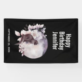 Zwarte Kat met een Magische Volledige maan Spandoek (Horizontaal)