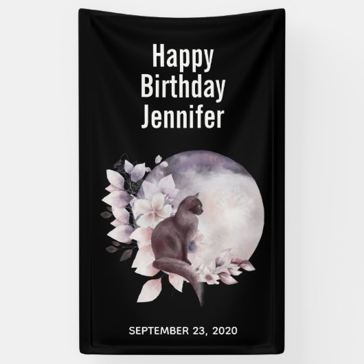 Zwarte Kat met een Magische Volledige maan Spandoek (Verticaal)