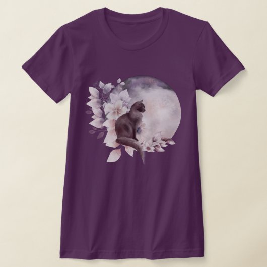 Zwarte Kat met een Magische Volledige maan T-shirt (Laagn)