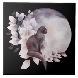 Zwarte Kat met een Magische Volledige maan Tegeltje