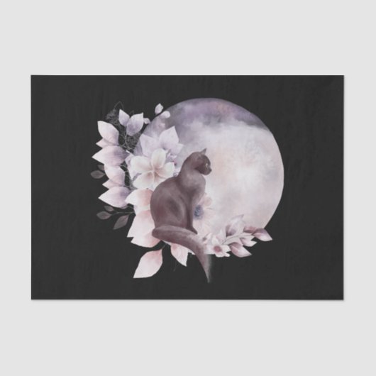 Zwarte Kat met een Magische Volledige maan Tissuepapier (Voorkant)