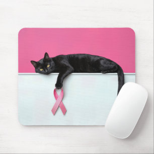 Zwarte Kat met een Roze Lint Kankersymbool Muismat